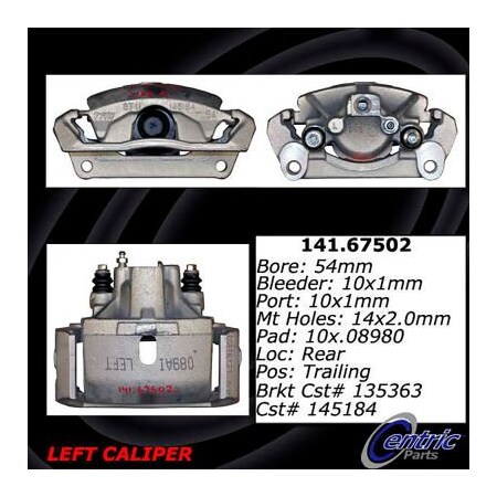 Centric Centric Semi-Loaded Brake Caliper with New Phenolic Pistons, Centric Parts 141.67501 141.67501